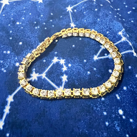 NWOT Men's Tennis Gold Plated Rhinestone Tennis Bracelet - Picture 1 of 5